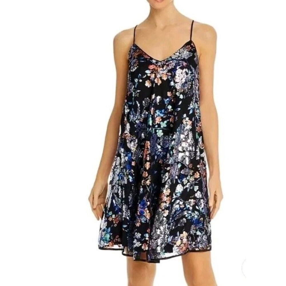 $148 Laundry by Shelli Segal Women's Size 10 Black Multi Floral Sequin Dress New
